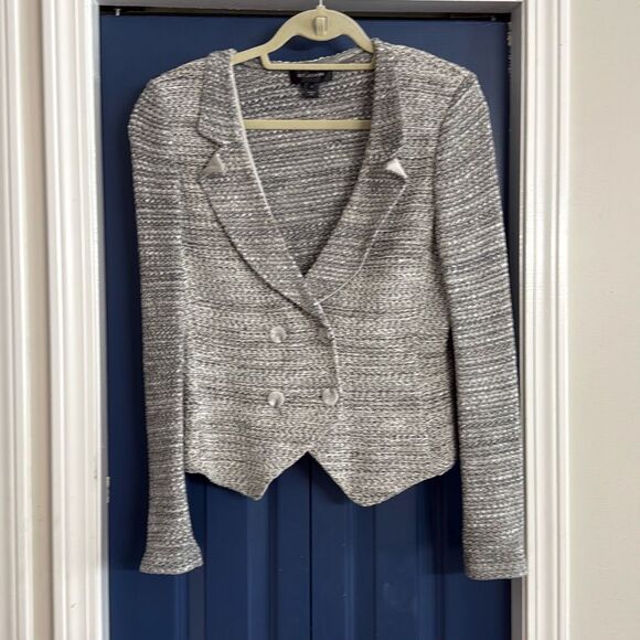 ST. JOHN Knit Sweater Blazer in Platinum Multi Size 8 - Picture 1 of 6